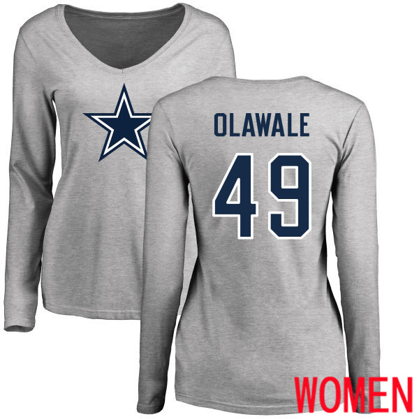Women Dallas Cowboys Ash Jamize Olawale Name and Number Logo Slim Fit #49 Long Sleeve Nike NFL T Shirt->women nfl jersey->Women Jersey